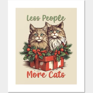 Whimsical Cat Funny Christmas Gift "Less People More Cats" Posters and Art